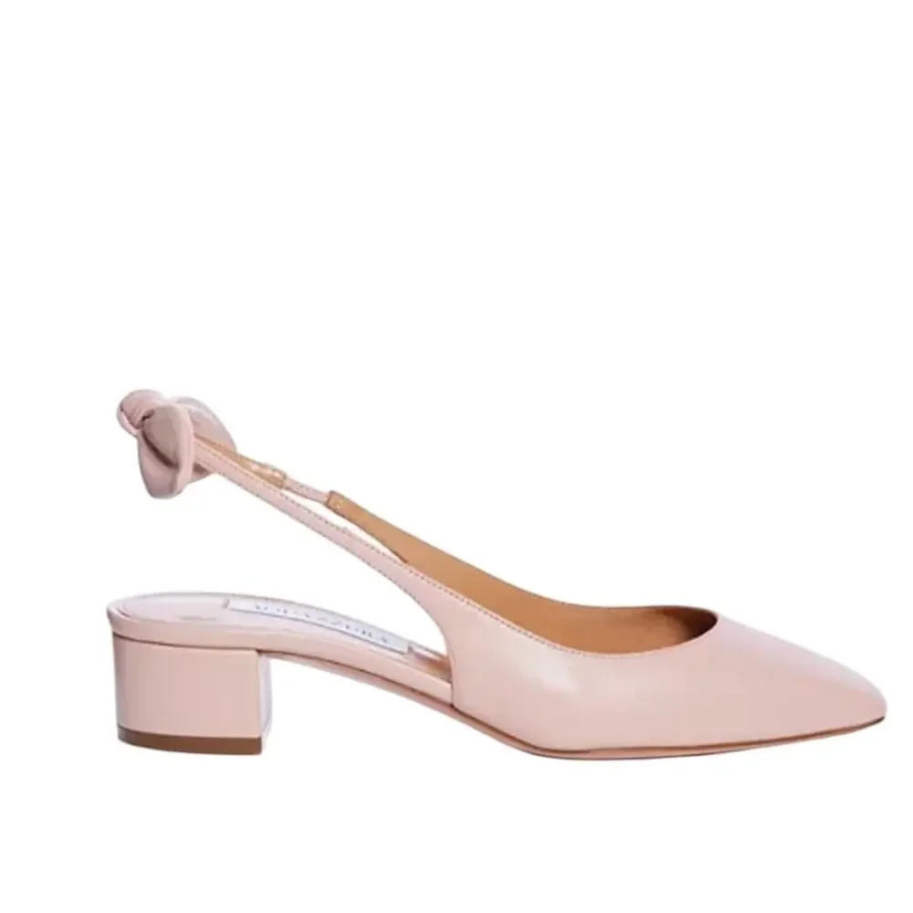Aquazzura Very Bow-Tie Leather Slingback Pumps Petal Low Heel NEW EU 36.5 US 6.5